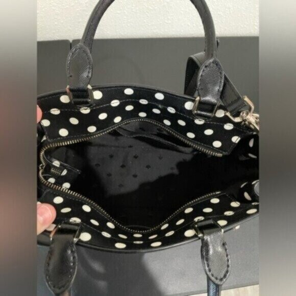 Kate Spade Leather Polka Dot Satchel Medium Staci Preppy Feminine Neutral Mod - Picture 15 of 16